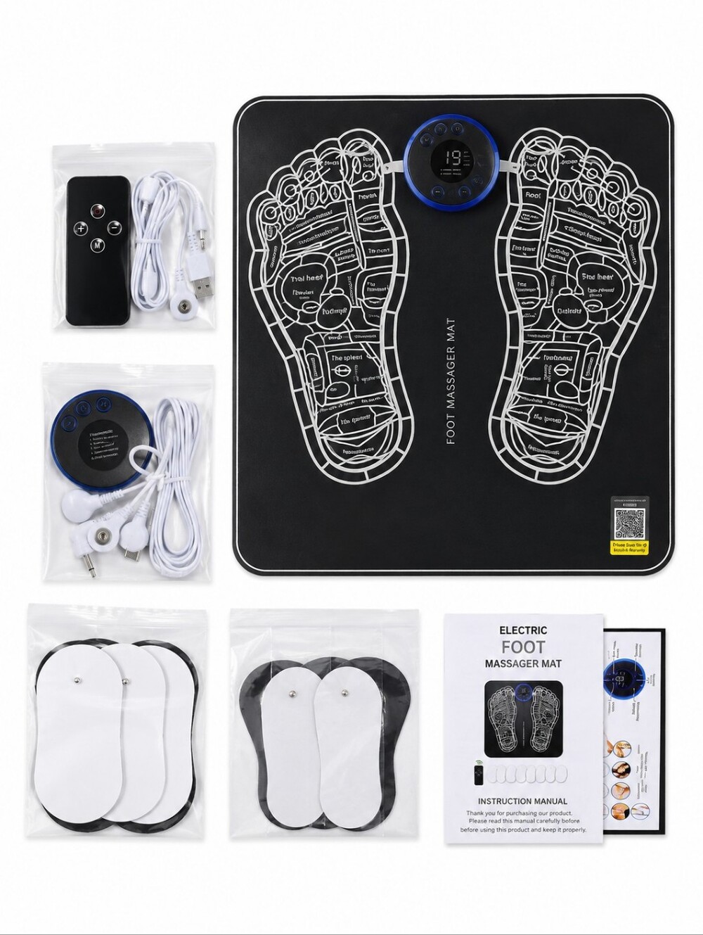 Phixnozar EMS Foot Massager Mat w/ Remote + Electrode Pads – New